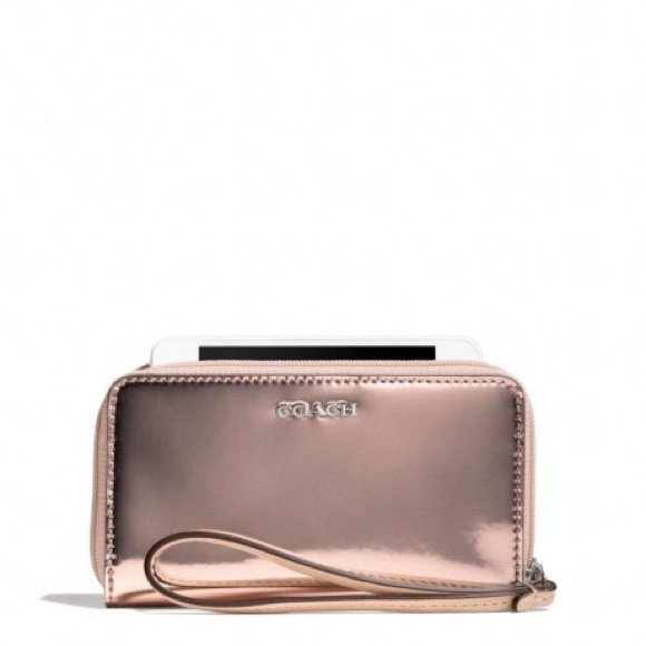 Coach Handbags - Coach East/West Mirror Rose Gold Metallic Wristlet